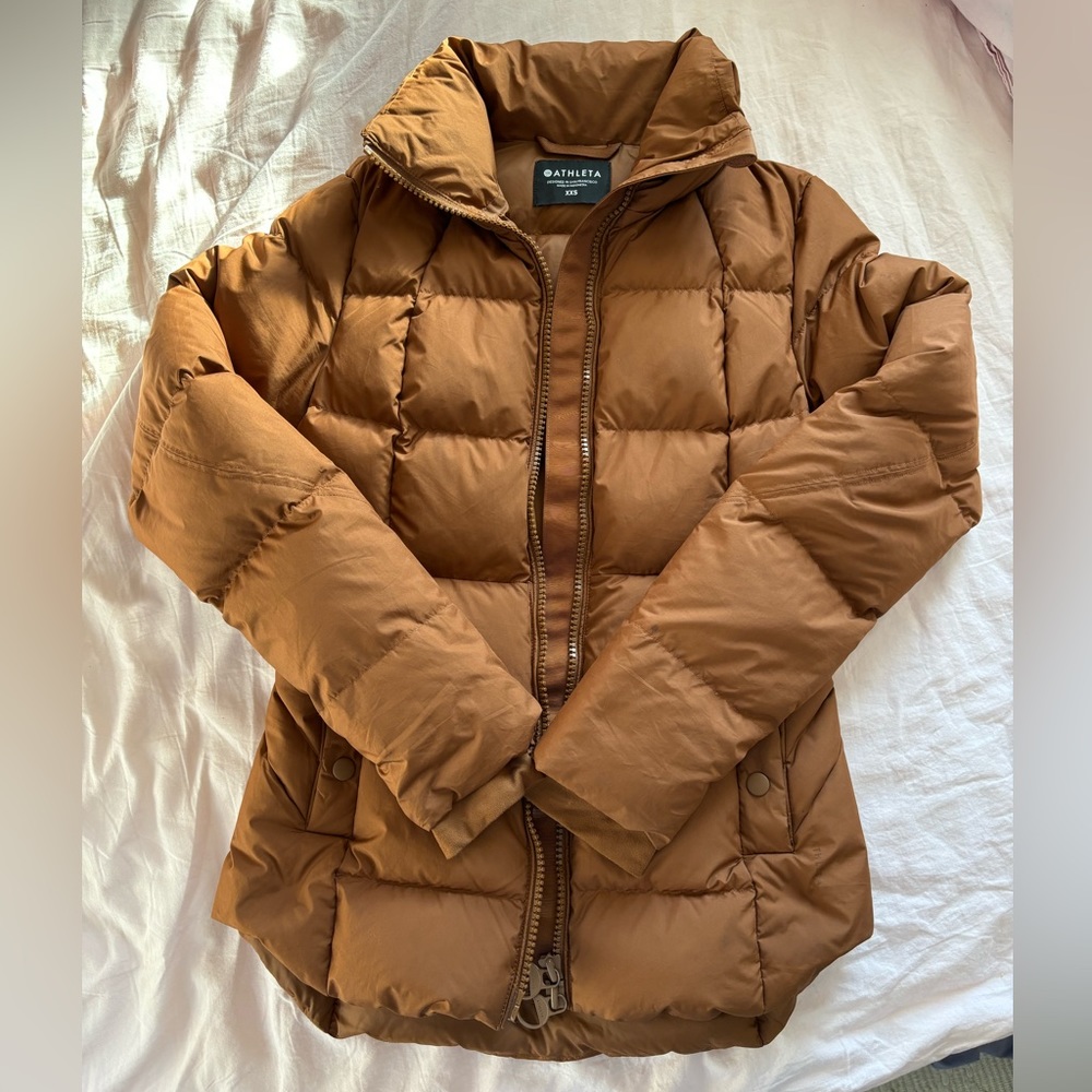 Athleta Puffer Downtown Jacket Brown Orange size XXS